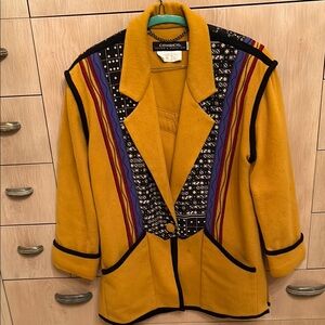 Yellow Blazer with Black Trim and Embellished Lapels